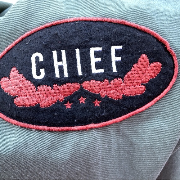 PacSun Shacket Jacket w/Embroidered Patches Military Army Green Size Small - Picture 6 of 8